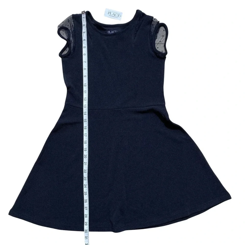 Girls Mesh Dot Stretch Jacquard Dress‎ Black Large 10/12 The Childrens Place $35